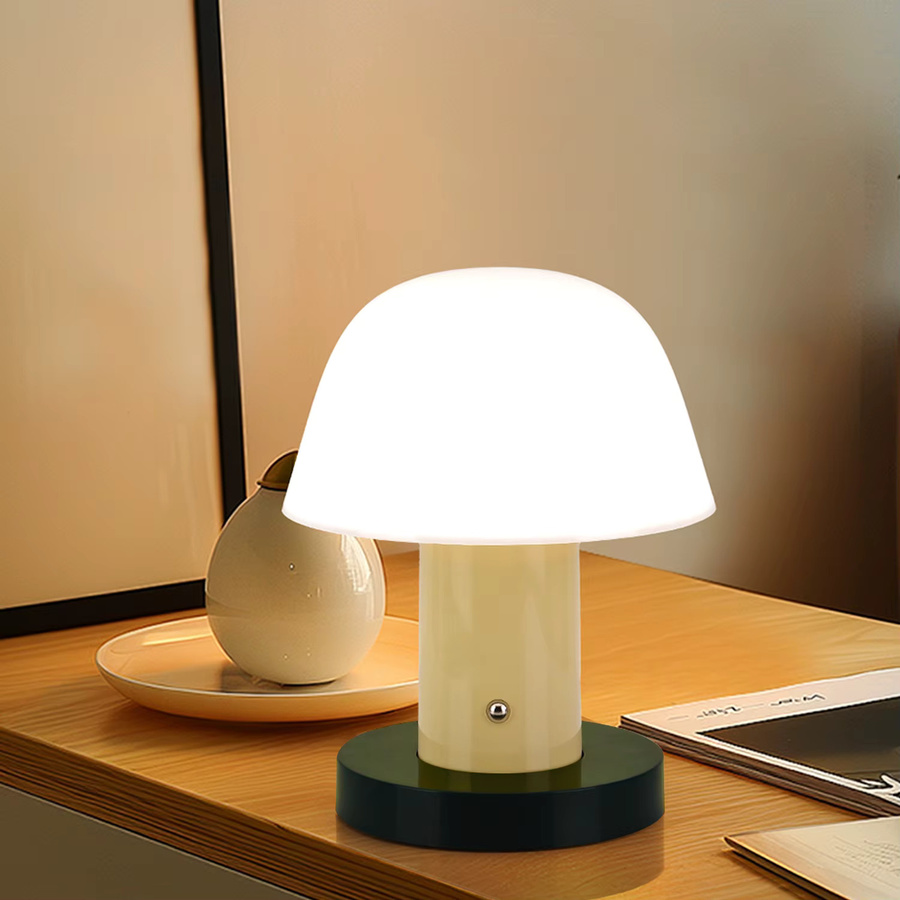 Topwinson Pilz Tischlampe mit LED und Touch-Funktion, USB wiederaufladbar, warmweißes Nachtlicht in Weiß - Bild 4
