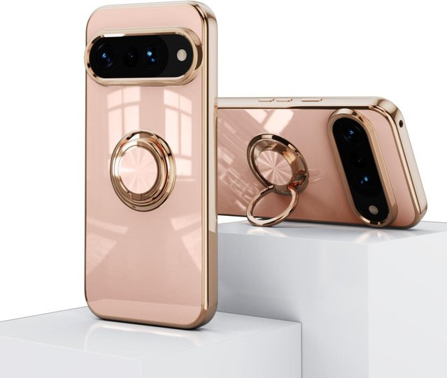 Magnetische Handyhülle mit galvanisiertem Ringständer für Google Pixel 9 Pro XL 9 8 7 6 5 in Pink, kompatibel mit MagSafe für kabelloses Laden - Bild 1