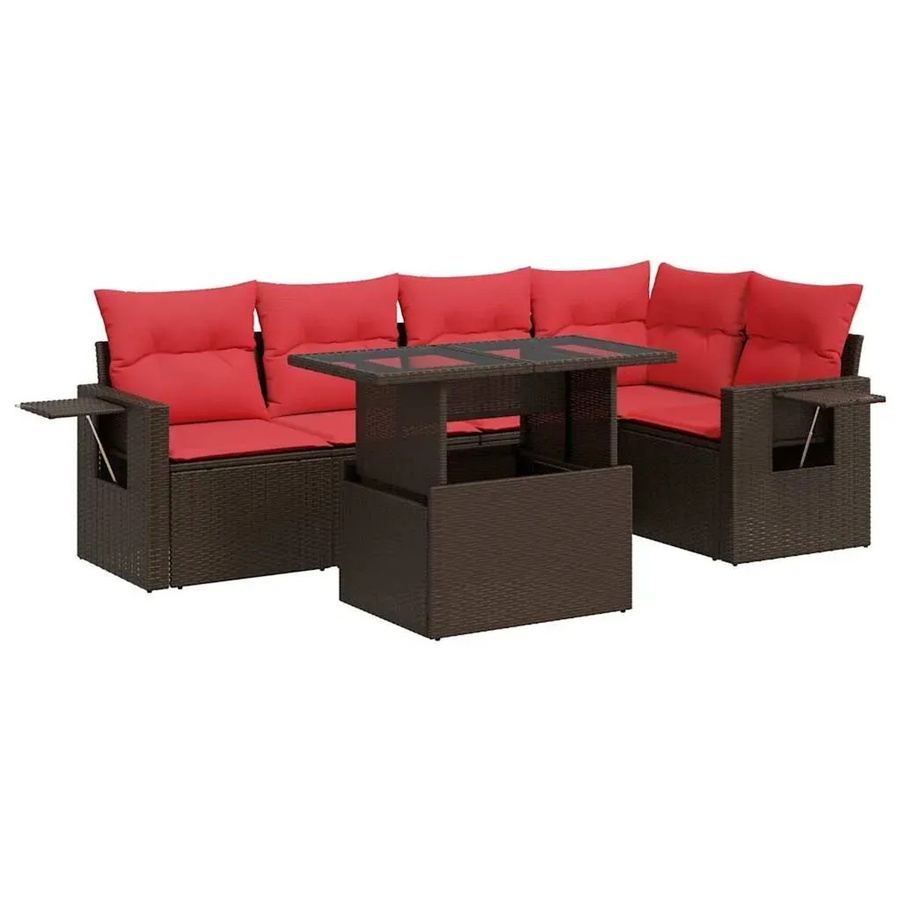 vidaXL 6-teilige Garten-Sofagarnitur in L-Form aus braunem Poly Rattan und Akazie mit wetterfesten Kissen - Bild 2