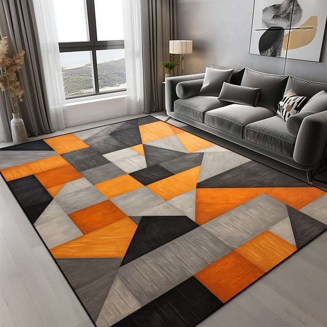 Wucifang Jewelry Moderner Geometrischer Teppich in Orange, Rutschfest und Leicht zu Reinigen, B/T: 80 x 160 cm - Bild 1