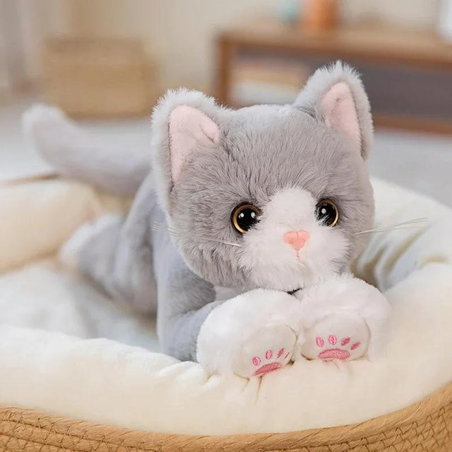 Kidsly Katze Puppe Plüschtier, Weiß, Grau, 47cm - Bild 1