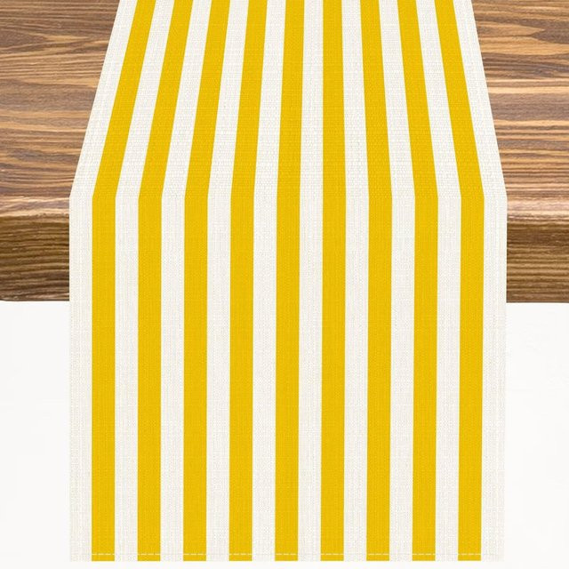 JINGYUE Pet Tischläufer aus Leinen in Salbeigrün gestreift, B/H: 150 x 33 cm - Bild 1