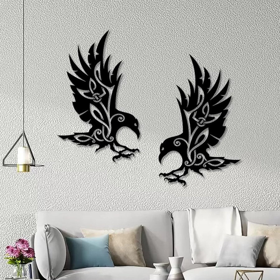 CIFBUY Wikinger-Raben Metall-Wandkunst in Schwarz, wetterfeste Wanddekoration für Innen- und Außenbereich - Bild 3