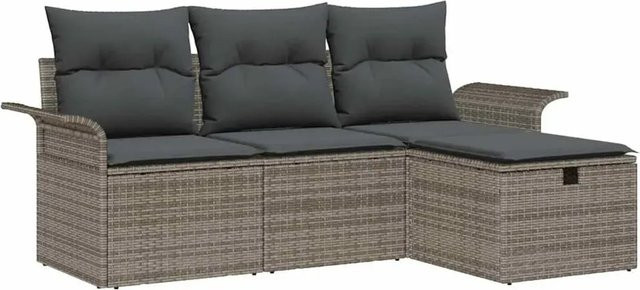 vidaXL Garten-Sofa-Set aus Polyrattan in Grau, 4-teiliges L-Shape Lounge-Set mit Kissen und integriertem Stauraum - Bild 1