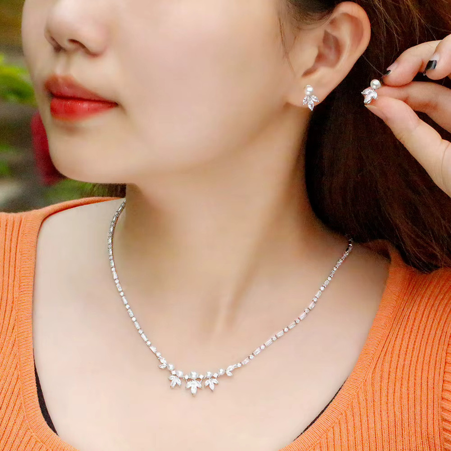 CWWZircons Schmuck-Set, Blatt Tropfen, Zirkonia, Bunt, Unisex - Bild 2