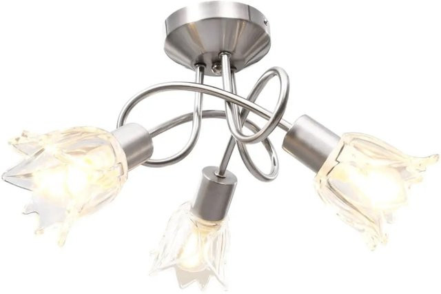vidaXL Deckenleuchte aus verchromtem Stahl und transparentem Glas mit 3 tulpenförmigen Lampenschirmen für E14 Glühlampen, Farbe: Silber/Chrom, B/T/H: 120 x 37 x 23,5 cm - Bild 1