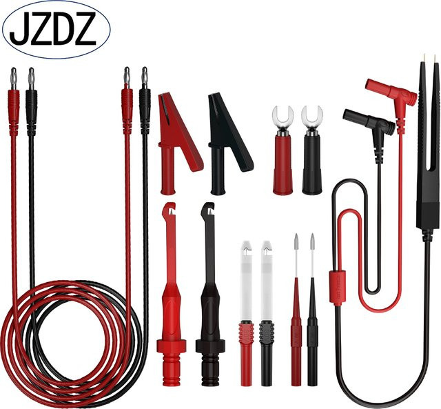 JZDZ Multimeter-Messleitungen-Set mit Krokodilklemmen, Testpinzette, Draht-Piercing und hinterem Sondenstift in Rot - Bild 1