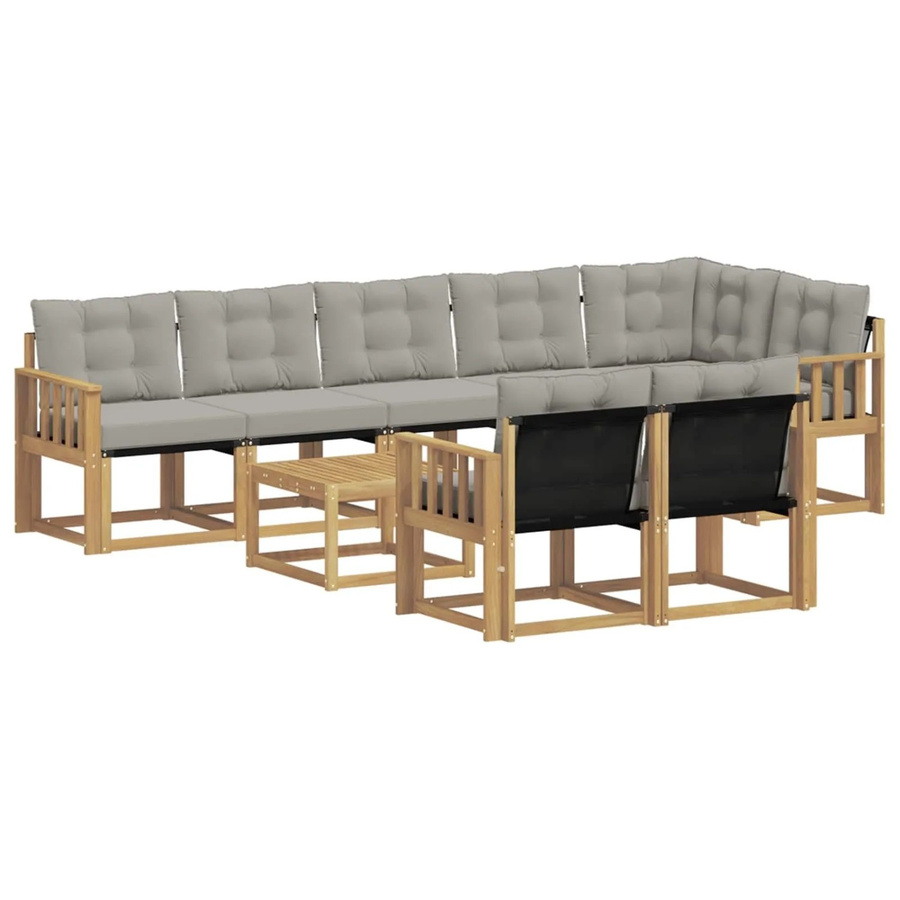 vidaXL Outdoor-Sofagarnitur 9-teilig aus Akazienholz mit Textilene-Bezug und Kissen in Weiß-Hellgrau - Bild 2