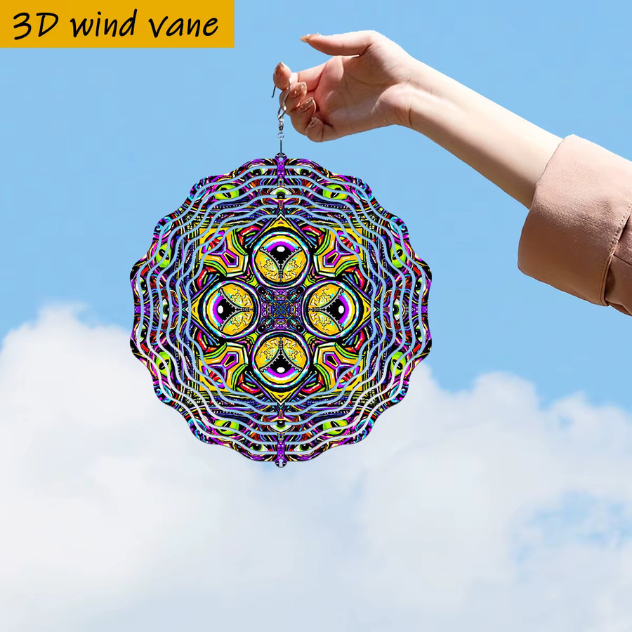 CIFBUY Bunter Psychedelischer Mandala Windspinner für den Außenbereich, Rundes Hängendes Windspiel aus Kunststoff in Mehrfarbig mit Geometrischem und Abstraktem Design - Bild 3