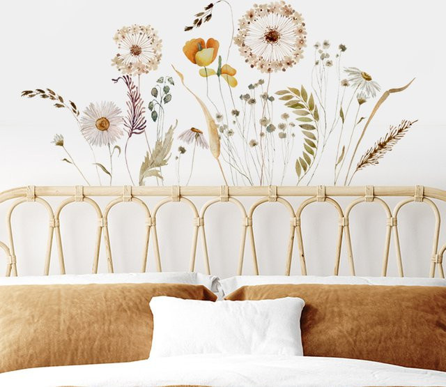 Kingsmile Wandaufkleber Boho Aquarell Pampas Gras Blumen in Beige für Wohnzimmer und Kinderzimmer - Bild 1