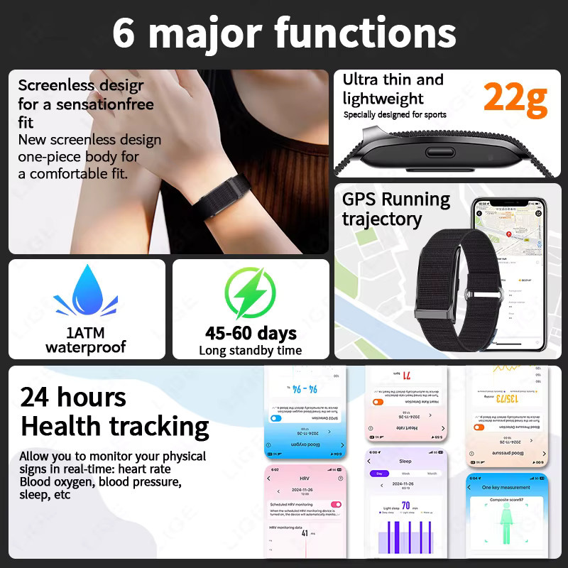 LIGE Smartwatch für Männer mit Herzfrequenzmonitor, 1 ATM wasserdicht, Schwarz, kompatibel mit Android und iOS - Bild 5