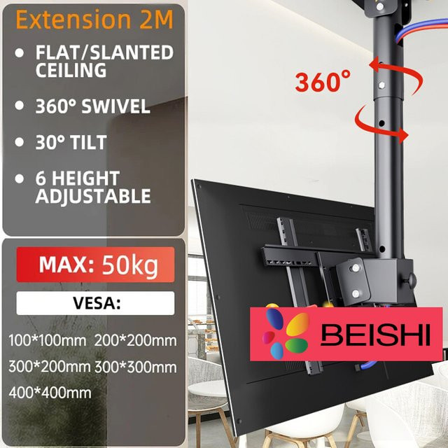 BEISHI TV-Deckenhalterung verstellbar für LED LCD Plasma Flachbildschirme 26 bis 65 Zoll bis 50 kg in Schwarz und Grün - Bild 1