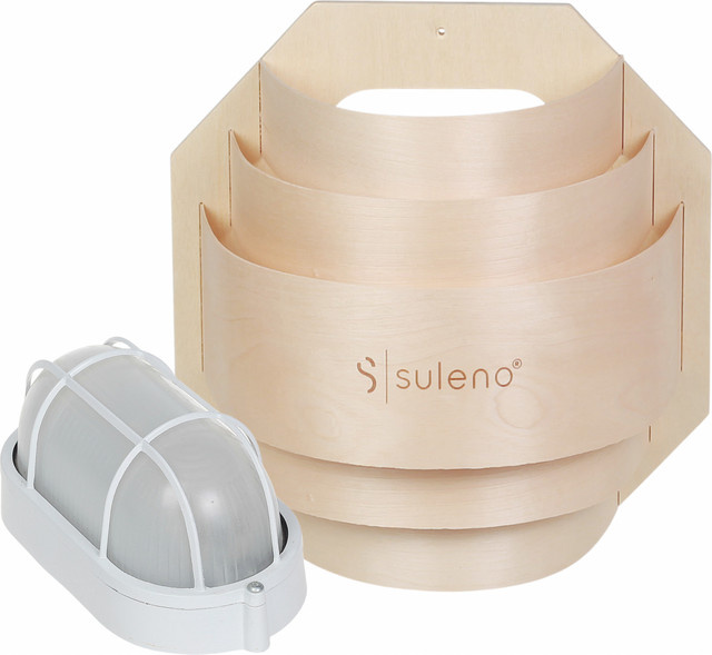 Suleno Saunalampe BELLA in Weiß mit Holzoptik, Wandmontage, B/T/H: 30 x 23 x 28 cm - Bild 1