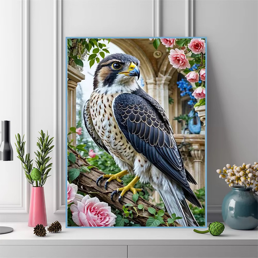 Momoart Adler Diamantmalerei DIY Set mit Blumenmotiv, rund, mehrfarbig, B/H: 30,0 x 20,0 cm - Bild 3