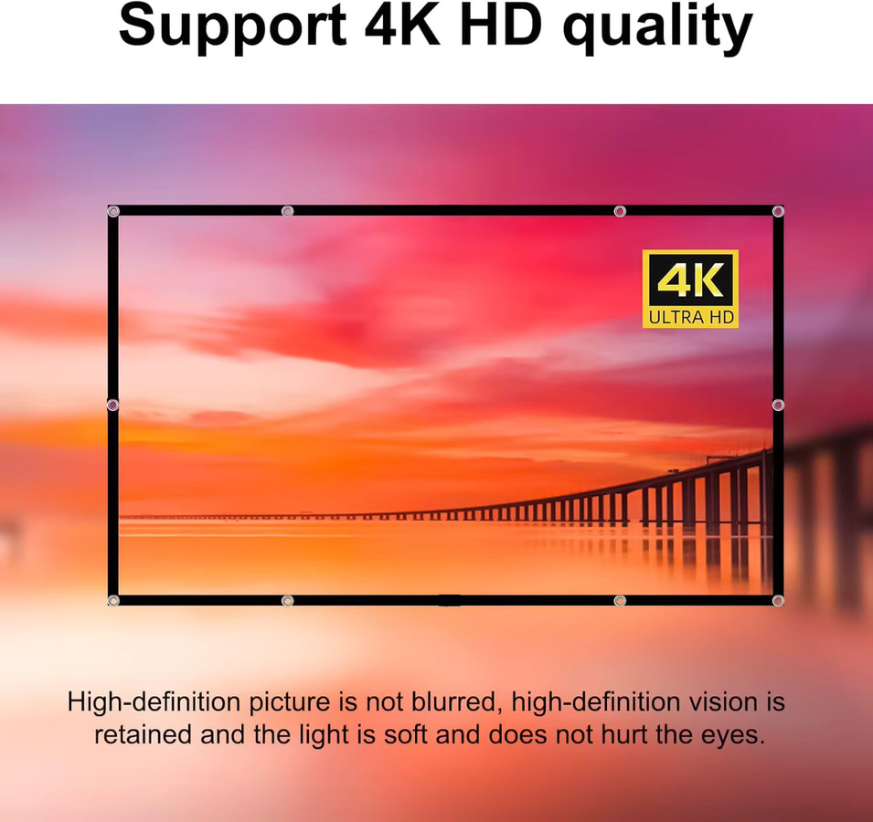 XBJ 4K UHD Projektorleinwand, tragbare und faltbare Leinwand in Weiß für Outdoor, Indoor, Office und Schule, 72-150 Zoll - Bild 3