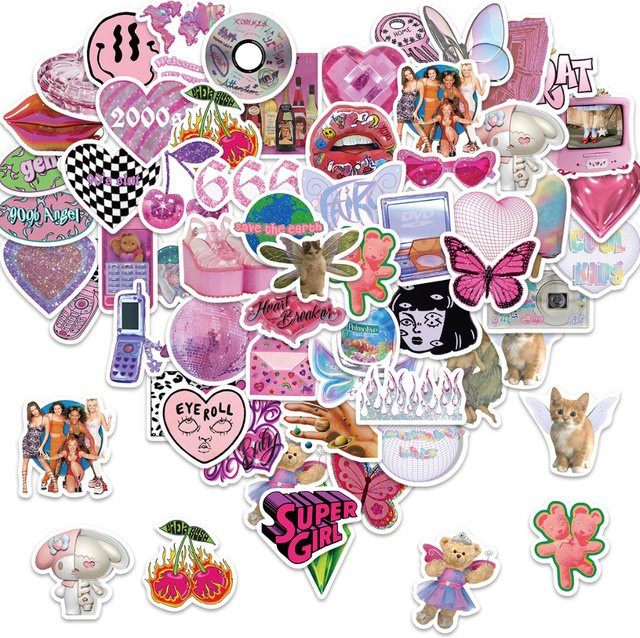 58 Stück Rosa Kawaii Harajuku Mädchen Y2K Aufkleber für Skateboard Koffer und Helm von BulingBulingStickers Store - Bild 1