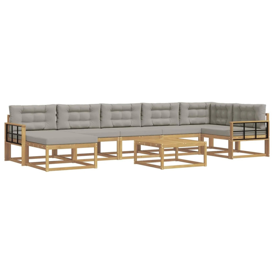 vidaXL Outdoor-Sofagarnitur aus Akazienholz mit 8 Teilen in Weiß und Grau - Bild 2