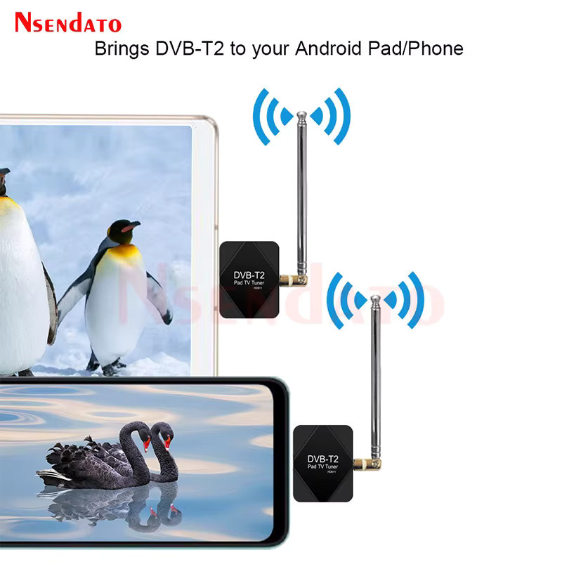 Nsendato USB Typ-C DVB-T2 TV-Tuner Stick mit Antenne für Android-Smartphones und Tablets, Schwarz - Bild 2