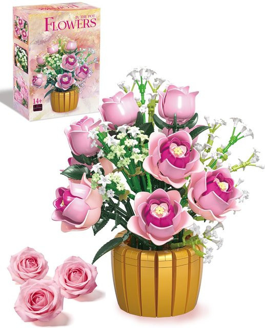 AMAZINGBLOKS Rosa Rosen-Blumentopf-Bausteinset, 1056 Teile, ab 14 Jahren - Bild 1