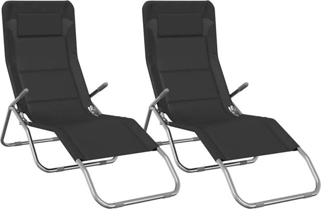 vidaXL Sonnenliegen 2er Set Schwarz aus Textilene und pulverbeschichtetem Stahl B/T/H: 133 x 56,5 x 99 cm - Bild 1