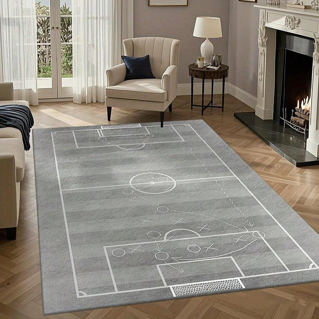 LjqEleven Teppich mit Basketballplatz-Design in Holzoptik, grau, rutschfest und waschbar, B/T: 80 x 120 cm - Bild 1