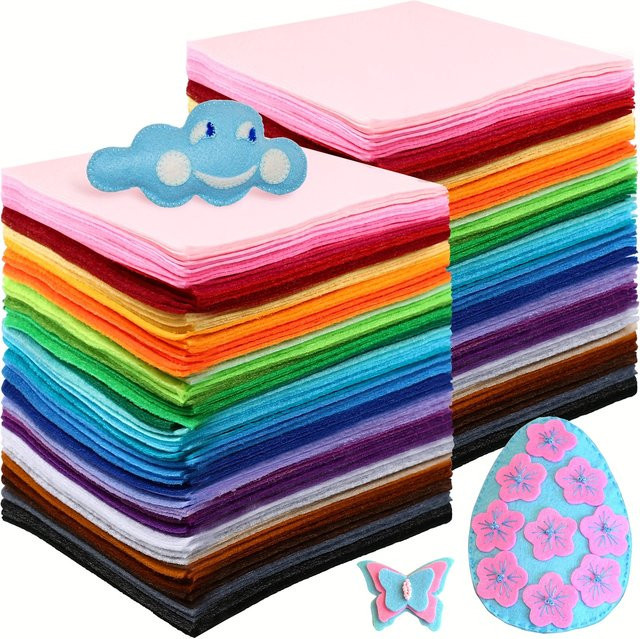 40 quadratische Hartfilzplatten in Mehrfarbig, 1 mm Dicke, ideal zum Basteln, Nähen und für DIY-Dekorationen - Bild 1