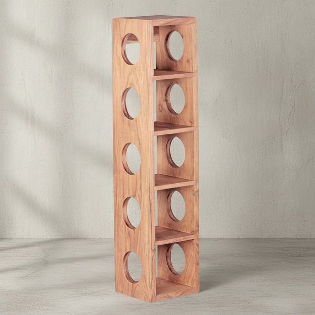 KADIMA DESIGN Weinregal NAKO aus Massivholz Sheesham und Akazie in Braun, Wandmontage, Breite: 70 cm, 5 Ablagefächer - Bild 1