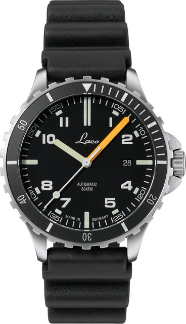 Laco Armbanduhr Automatik, Edelstahl, 42 mm, Schwarz, Kautschuk - Bild 1