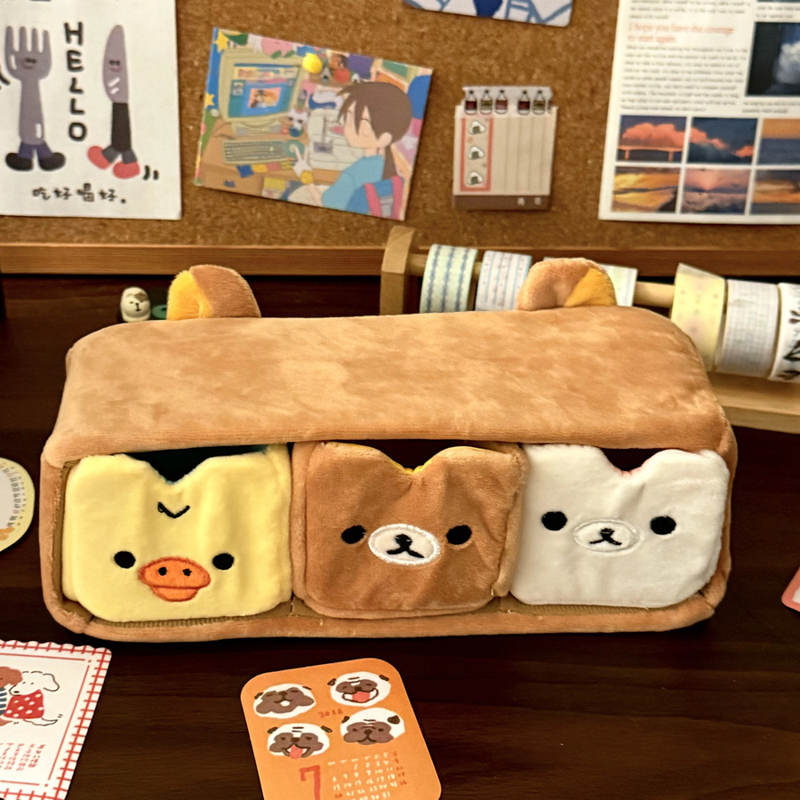 Rilakkuma Plüsch-Aufbewahrungsbox mit Unterteilung als Schreibtisch-Organizer für Schmuck und Schreibwaren - Bild 6