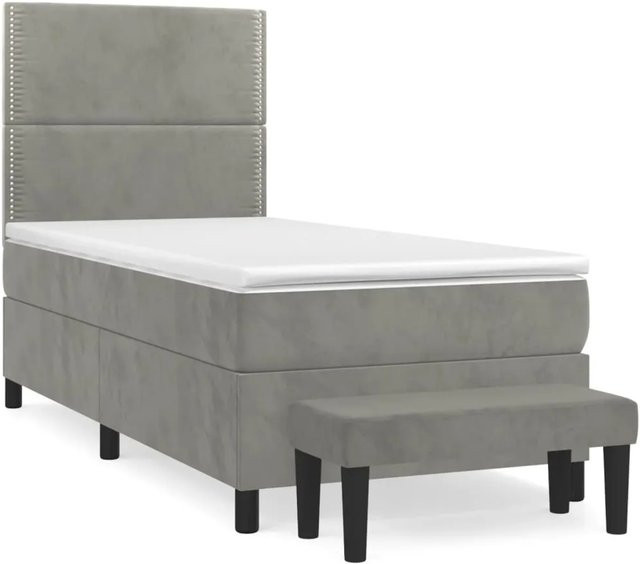 vidaXL Boxspringbett Hybrid mit Matratze und Taschenfederkern, Hellgrau, B/T: 100 x 200 cm - Bild 1