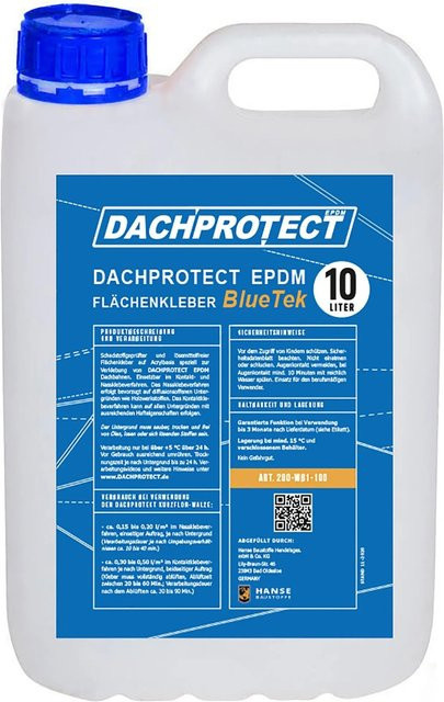 DACHPROTECT BlueTek EPDM Flächenkleber, lösungsmittelfreie Dispersion, Blau/Weiß, 10 Liter - Bild 1