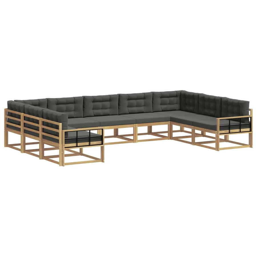 vidaXL Outdoor-Sofagarnitur in U-Form aus Akazienholz mit Kissen in Anthrazit und Weiß - Bild 2