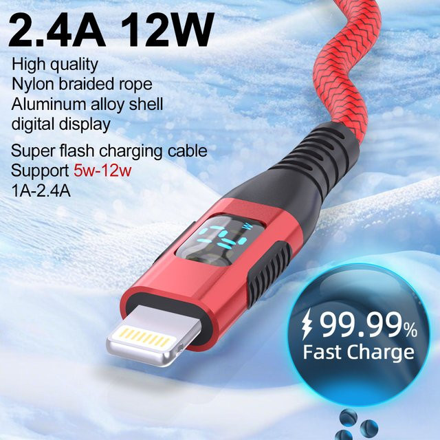 LAIHONEN USB auf Lightning Ultra-Schnell-Ladekabel mit LED-Dynamik-Display in Blau mit Hochgeschwindigkeits-Datenübertragung - Bild 1