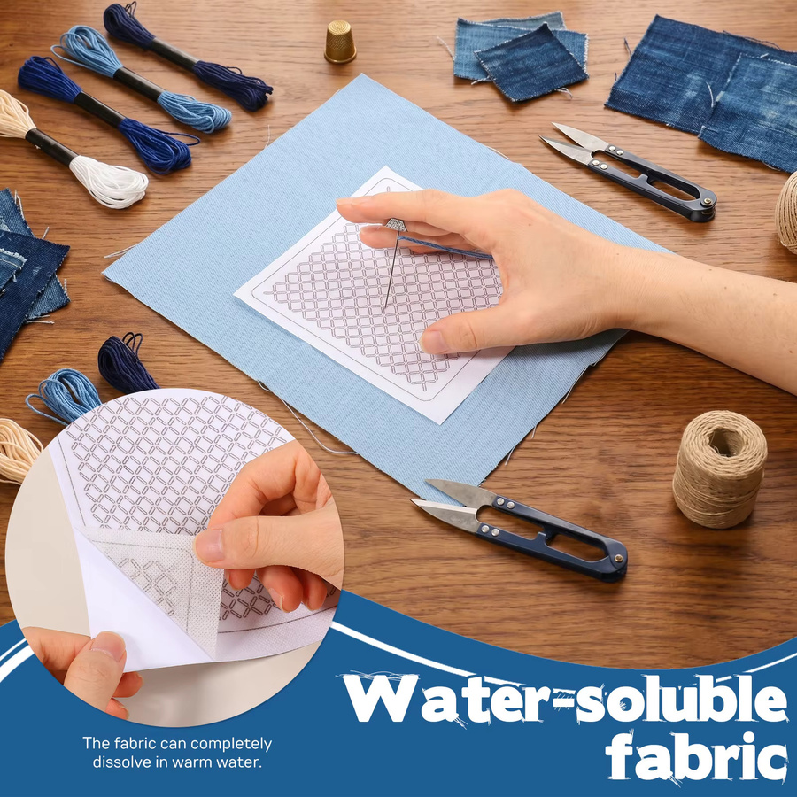 Sashiko-Stickerei-Set für Anfänger mit Schablonen, Faden, Nadeln, Fingerhut und Stoff-Fingerlingen zum Ausbessern - Bild 3