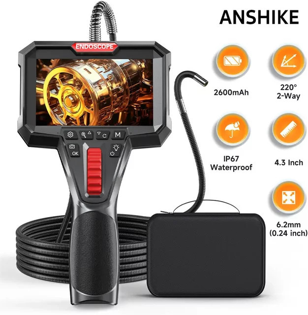 LAFOCH 360 Grad rotierendes Einzelobjektiv-Endoskop mit 4,3 Zoll IPS-Display und 3,9 mm Kamera für die industrielle Inspektion in Schwarz - Bild 1