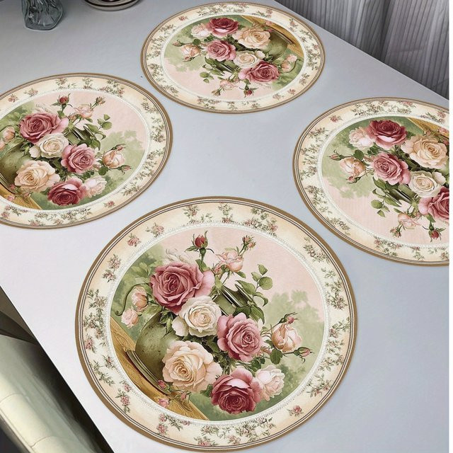 VIKAMA 4-teiliges Tischset Rosen-Design für Nachmittagstee und Tischdekoration - Bild 1