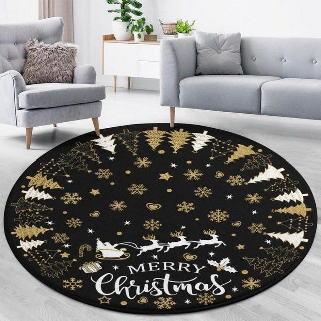 VIKAMA Weihnachts Teppich Rund für festliche Dekoration im Wohnzimmer - Bild 1