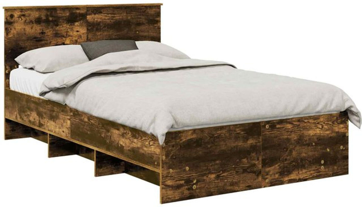 Bettrahmen vidaXL aus Holzwerkstoff in Geräuchert Eiche Braun, B/H: 120 x 123 cm - Bild 1