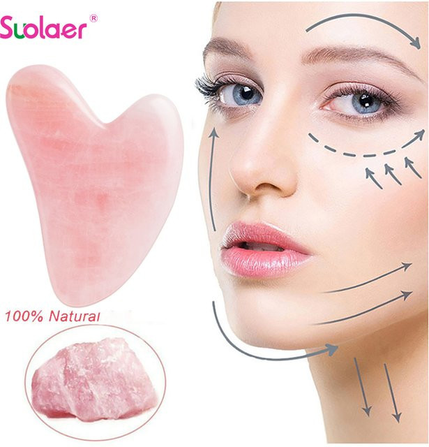 SUOLAER Gua Sha Massage-Tool aus Rosenquarz und Jade in Pink zur Gesichtspflege und Hautstraffung - Bild 1