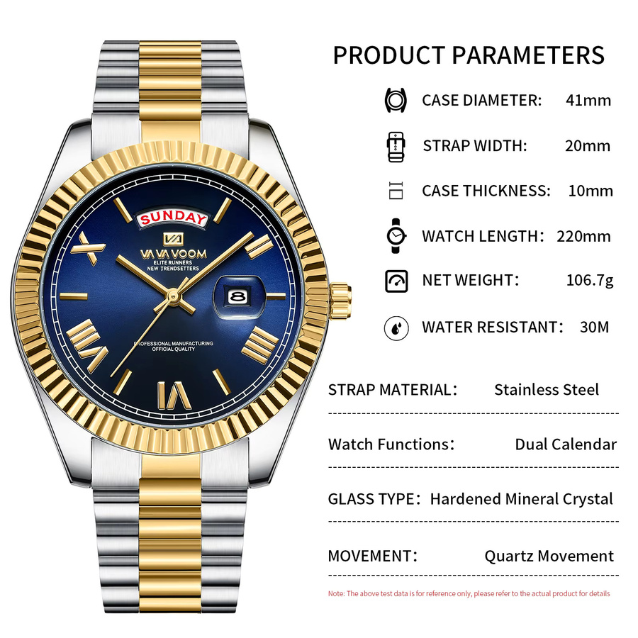 VA VA VOOM Armbanduhr Quarz, Edelstahl, 41 mm, Herren, Blau, Gold - Bild 4