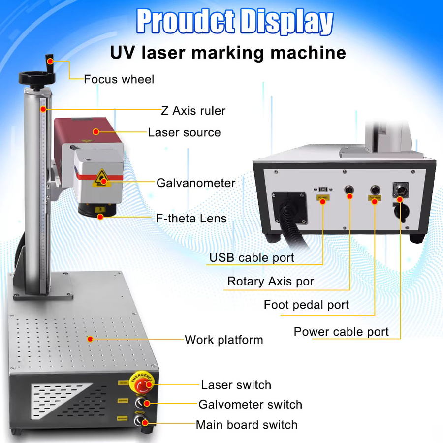 ACHI UV-Laserbeschriftungsgravurmaschine mit 15 W und Wasserkühlung, 355 nm Lasergravierer für Glas, Holz, PVC, Metall, Kunststoff und Leder - Bild 2