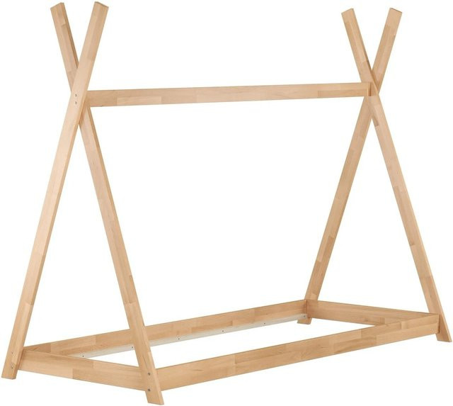 Erst-Holz Flachbett Bodenbett in Tipi-Form aus Buche geölt, Farbe Beige, B/T/H: 90 x 200 x 106 cm - Bild 1