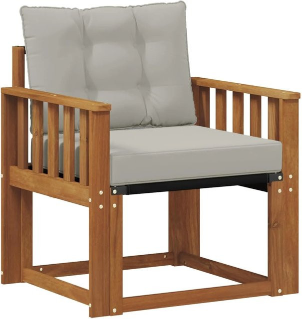 vidaXL Outdoor-Sofagarnitur aus massivem Akazienholz und Textilene in Grau und Natur mit Armlehnen - Bild 1