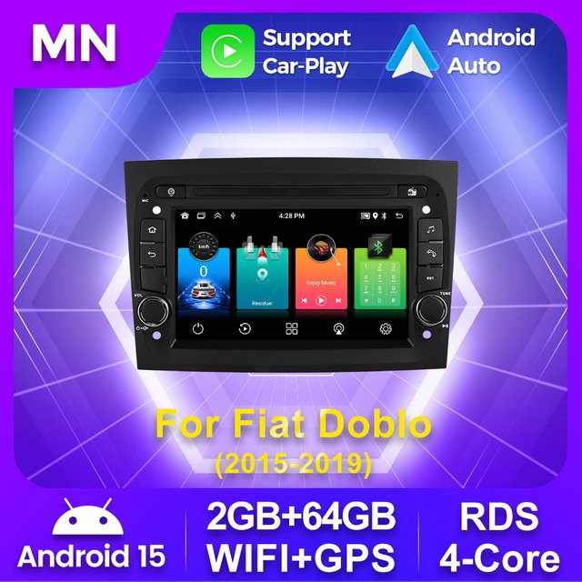 MEKEDE Android 15 Autoradio für Fiat Doblo mit 7 Zoll Display, GPS Navigation, WIFI und Carplay in Schwarz - Bild 1