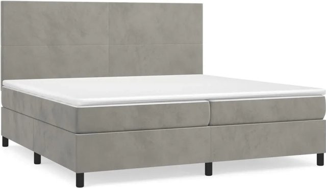 vidaXL Boxspringbett mit Matratze in Hellgrau aus Samt, Hybrid-Design mit Taschenfederkern, B/T: 200 x 200 cm - Bild 1