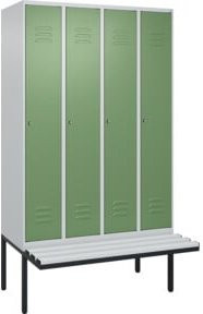 C+P Spind Classic PLUS Garderobenschrank mit Sitzbank, 4 Abteile, Lichtgrau, B/T/H: 212 x 120 x 81,5 cm - Bild 1