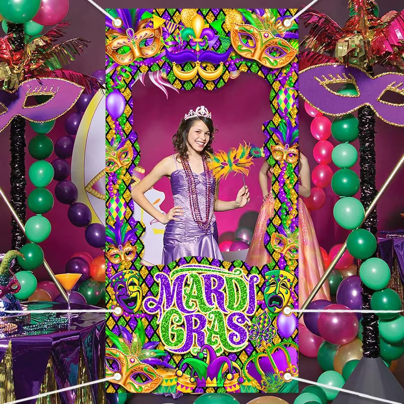 VIKAMA Karneval Party Photo Booth Requisiten mit Fotorahmen und Hintergrund in Multicolour, B/H: 180 x 90 cm - Bild 2