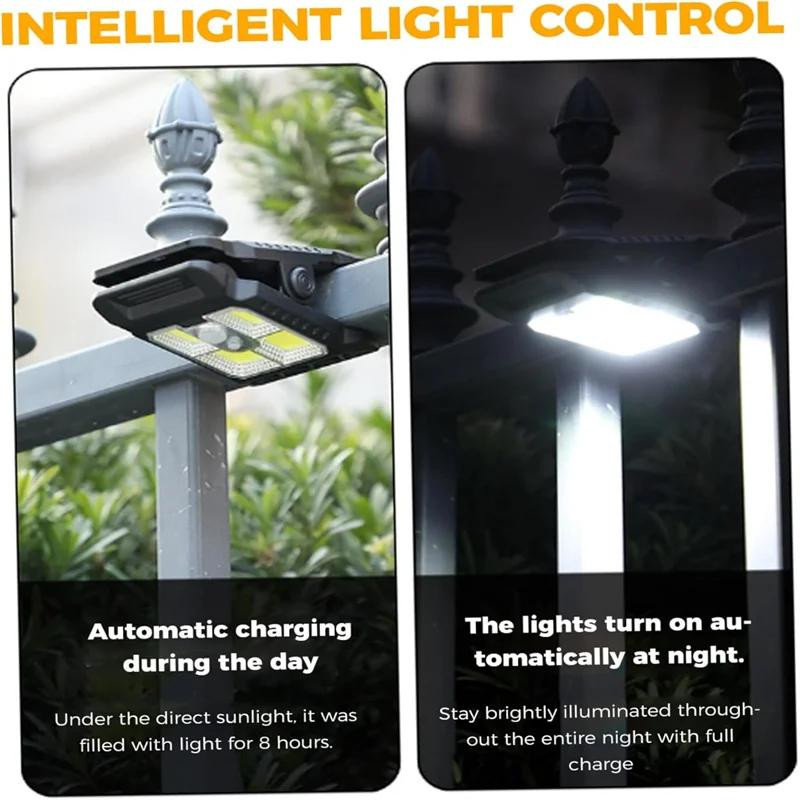 YJMP Super Lighting LED-Clip-Solarleuchten mit Bewegungssensor in Schwarz, 2er-Set wasserdichte Solarsicherheitsbeleuchtung für Außenbereich, Camping und Garten - Bild 4