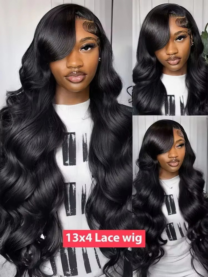 Fuduete Body Wave Lace Echthaar Perücke, Schwarz, Damen - Bild 4