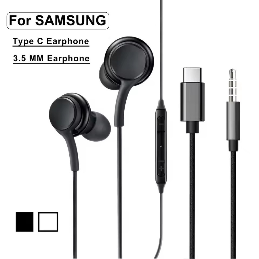 In-Ear Kopfhörer mit USB-C und 3,5mm Klinkenanschluss für Samsung Galaxy S25 S24 S23 S22 S21 Ultra Plus FE und Android-Smartphones in Schwarz oder Weiß - Bild 2